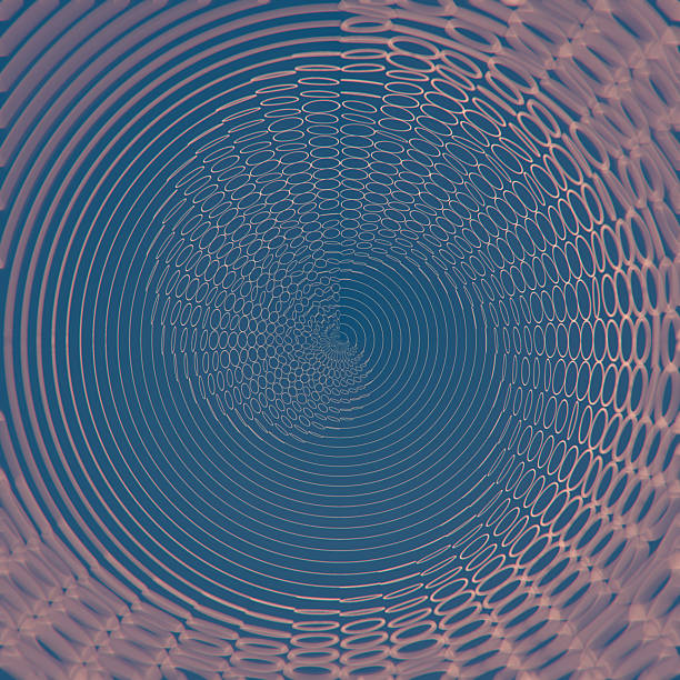 Spiral diverging wave of chaotically rotated planar circles on blue background. Creative design. 3d rendering digital illustration
