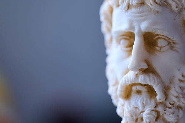 Macro of a statue of the classical Greek philosopher Socrates, located at the Academy of Athens. The statue was completed in 1885 by Leonidas Drosis.
