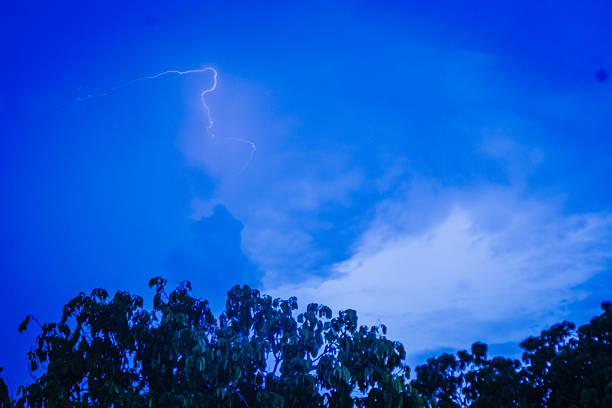 Lightning strike on a dark blue sky Shocked