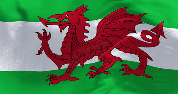 Welsh flag, three dimensional render, satin texture