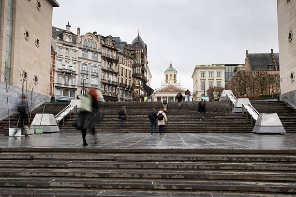 Pedestrians on steps at Mont de Arts, Brussels