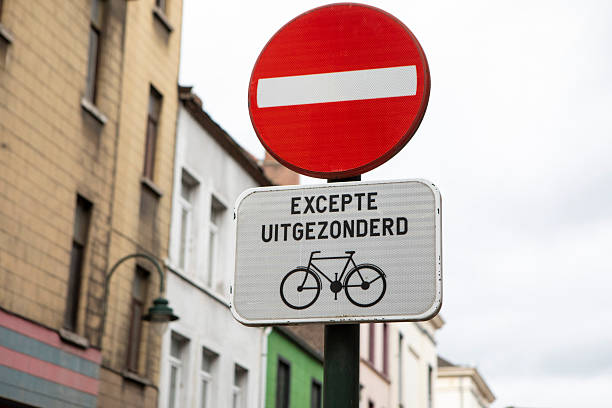 Road sign in a Brussels city street