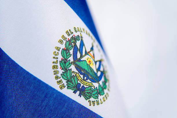 Close Up El Salvador Flag Fabric Texture