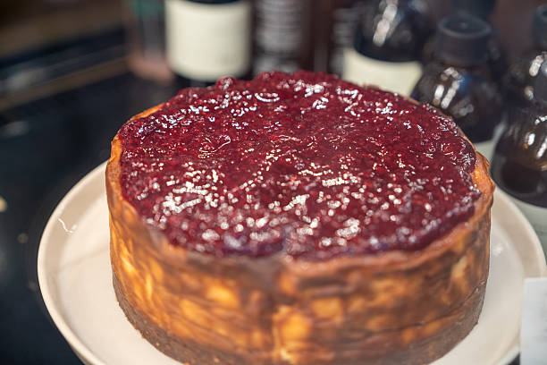 Close-up of Gourmet Raspberry Fruit Cake in a Bakery