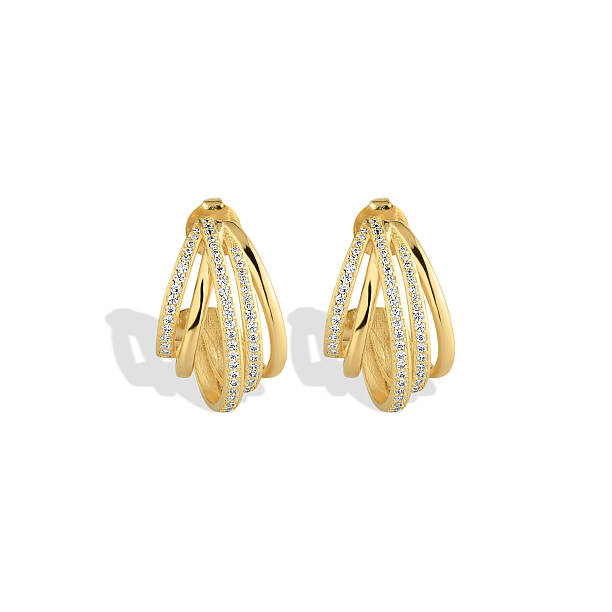 Pair of elegant yellow gold hoop earrings. Classic and versatile design perfect for everyday wear or special occasions. Timeless jewelry pieces that add a touch of sophistication to any look.