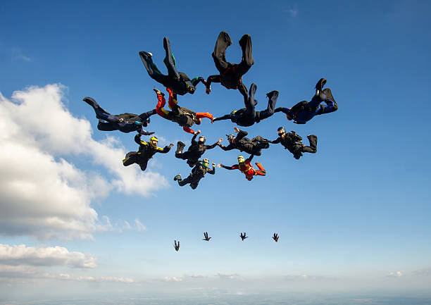 May 15, 2025. São Paulo, Brazil. Parachutists perform a large formation in freefall.