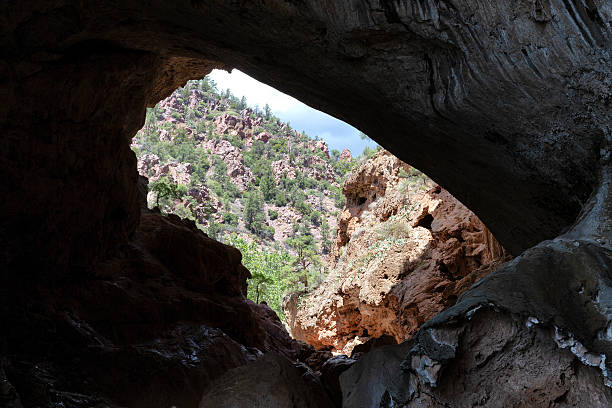 View looking through the travertine rock formations of the Tonto Natural Bridge located in central Arizona near Payson