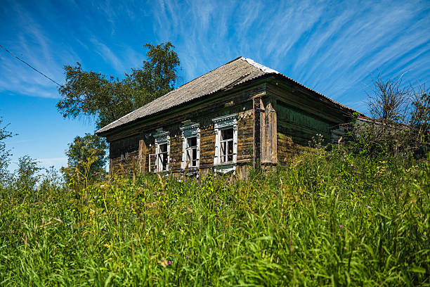 The old wooden Russian house of the times of the Russian Empire in the old fishing village \