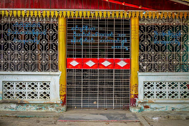 Mandalay, Myanmar - Feb 25, 2016. Traditional Buddhist temple architecture in Mandalay, Myanmar.