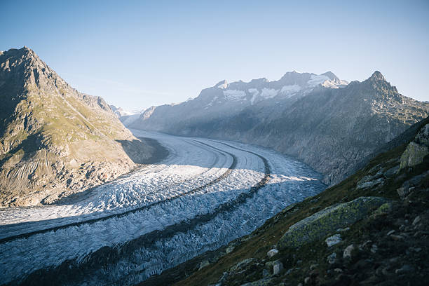 Aerial view of Aletsch Glacier in summer, Jungfrau-Aletsch, Swiss Alps