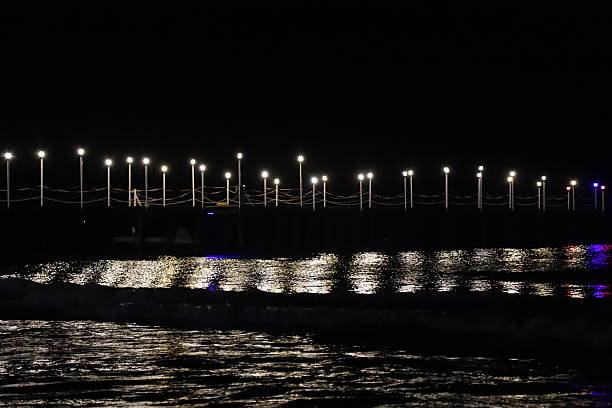 Photo of a pier illuminated at night