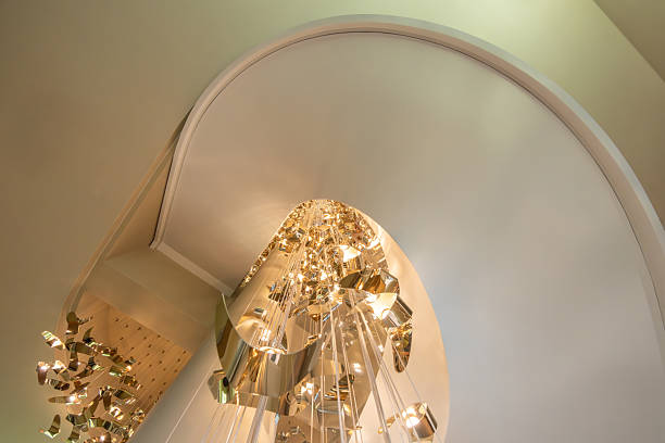 Indoor spiral staircase and lighting fixtures