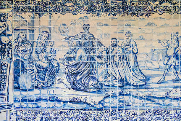 Large azulejos panel in the cloister of the Viseu Cathedral, created in the 18th century and representing scenes from the life of S. Teotónio, the patron saint of Viseu