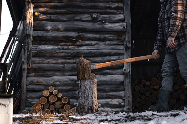 Axe for cutting firewood - black-and-white drawing