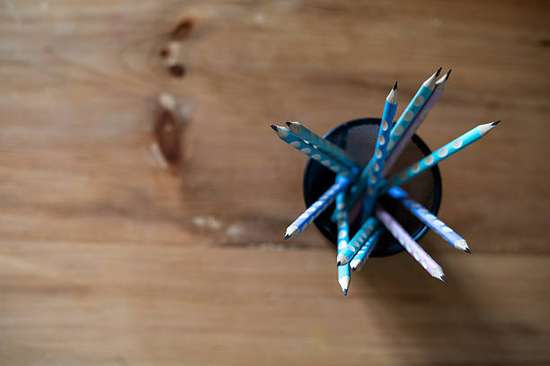 Top View of Pencils in Pen Holder with Copy Space