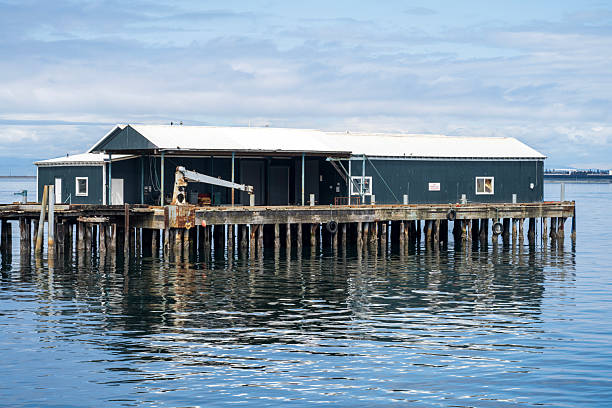 Port Angeles, USA - August 6, 2025. Wharf at Port Angeles, Washington, USA