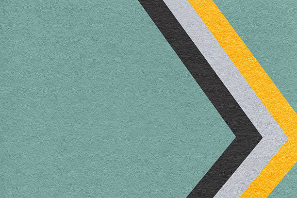 Blue gray paper texture background with yellow black chevron stripes and copy space for banner, presentation, template.