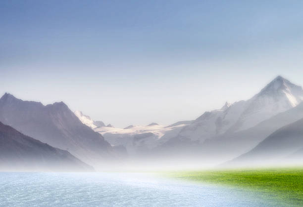 Abstract climate change in an imaginary landscape with shield Furure past