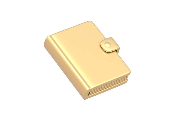 Golden notepad isolated on white background. Paper notebook. Jotter for notes. Stationery for office or school. 3d render