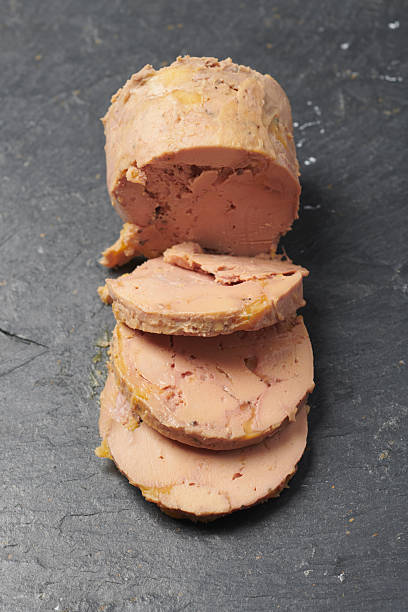 Foie Gras Terrine, Sliced on Slate Stone