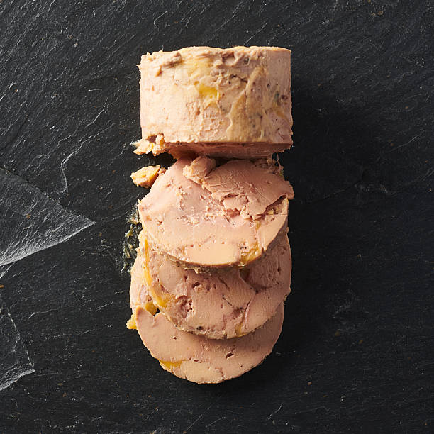 Foie Gras Terrine, Sliced on Slate Stone