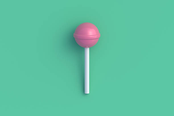 One lollipop on green background. Candy on stick. Top view. 3d render