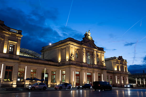 Leuven railway station moments before sunrise