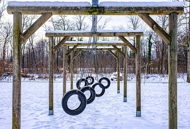 old tires as swing at a playground - photo