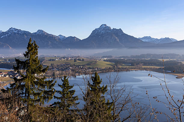 View from a mountain on Lake Hopfen with Säuling mountain