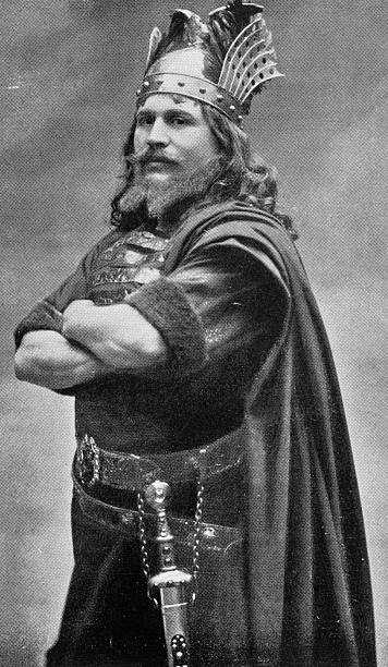 Antique Photograph of French Theatre stages, scenes and portraits of actors: Vallier as King Marke, Tristan and Iseult