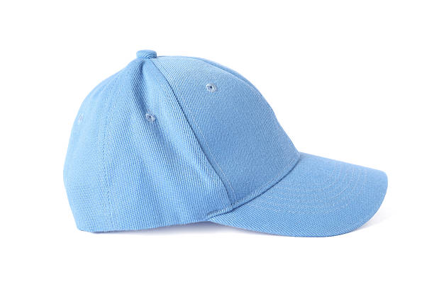 One light blue baseball cap isolated on white. Mockup for design