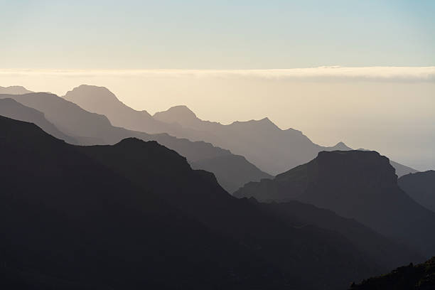 Layers of mountains in the morning sunlight, Gran Canaria, Canary Islands, Atlantic Ocean, Spain