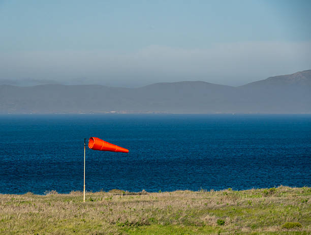 Fully Extended Windsock Against Blue Water Of Santa Barbara Channel off the coast of Santa Rosa Island