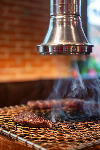 Wagyu ribeye beef sliced on the grill