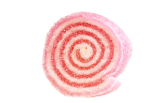 Pink and White Swirled Candy with Sugar Coating on White Background