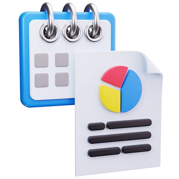 A 3D illustration showing business planning schedules combined with reporting and analytics