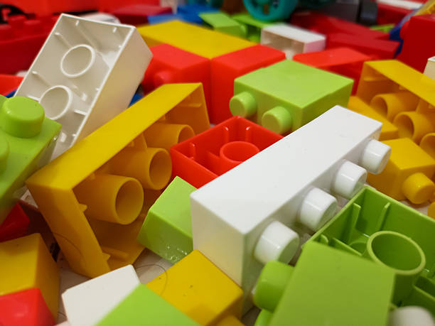 Colorful Plastic Building Blocks Background for Children Toy Concept