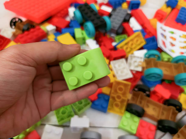 Colorful Plastic Building Blocks Background for Children Toy Concept