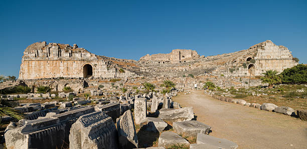 The ruins of Miletus ( Milet ). The theater at the ruins of Miletus near Didim, Turkey. Western Anatolia, Aegean coast. Aydin province, Türkiye