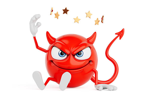 Failure And Confusion Concept. Dizzy Red Devil Cartoon Character Sitting On Floor With Spinning Stars Showing Mistake And Disorientation On White Background. 3d Rendering