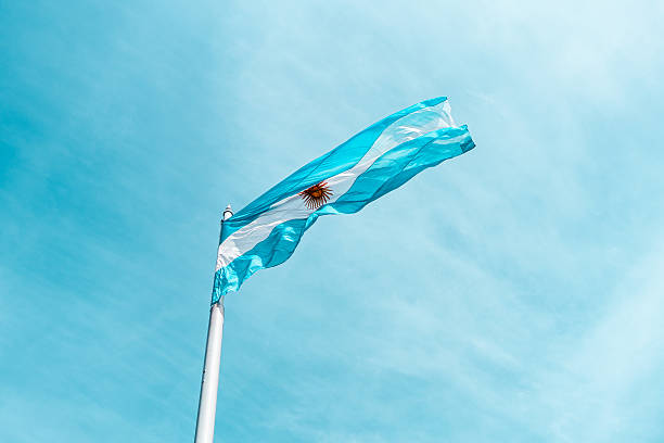 Argentine flag against blue sky
