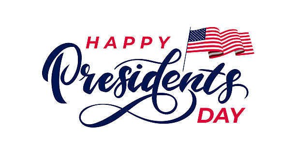 Happy Presidents Day text background. Hand drawn lettering typography for USA Presidents Day celebration. Patriotic vector illustration for cards, posters, banners, flyers and holiday designs.