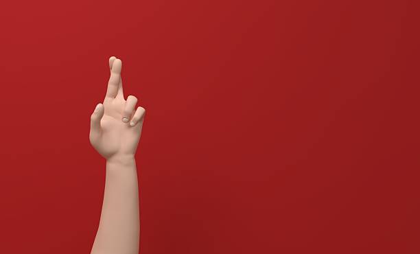 hand with crossed fingers - 3D rendering on a red background
