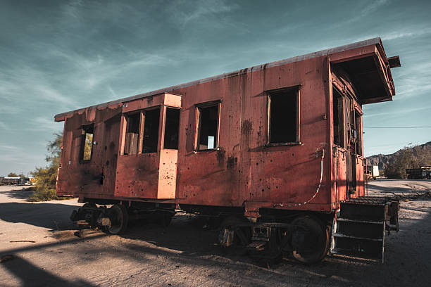 An abandoned railcar in the Southern California desert.