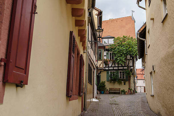 Old city center and the street architecture in the historical city of Aschaffenburg, Bavaria, Germany. Fachwerk houses, German culture and construction traditions