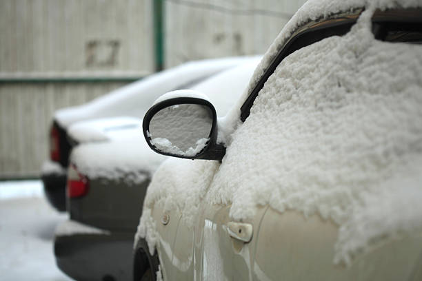 White snow on car outside