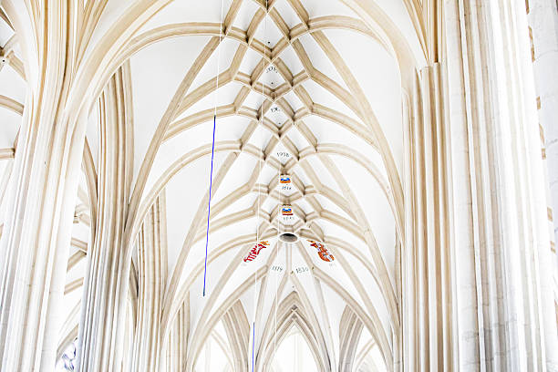 Villaviciosa, Spain - December 29, 2024: Stone ceiling of the Church of San Salvador de Valdedios, showing pre-romanesque architectural style in Asturias