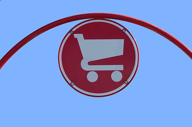Shopping basket sign at market place parking lot.