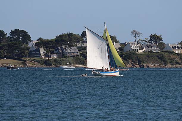 On August 7th 2025, Gulf of Morbihan, France. During summer holidays tourists take the boat from Quiberon to Ile aux Moines in the department of Morbihan and admire all the little islands in the Gulf