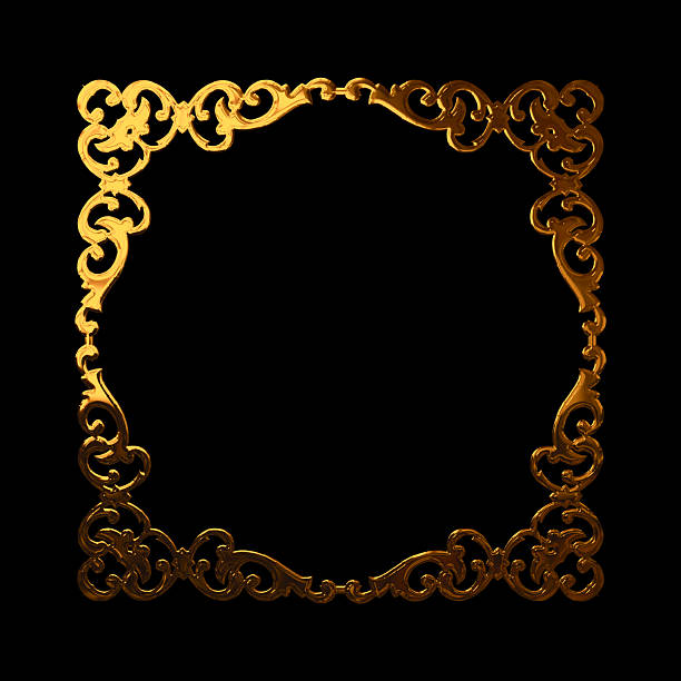 3d illustration. Classic gold frame set in the Baroque style. Set of round classical baroque carved frames